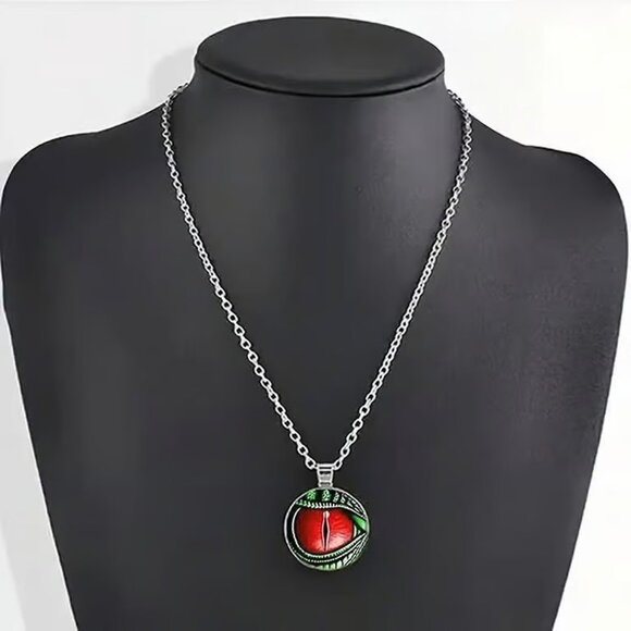 Silver DRAGONS EYE Glass Cabochon Pendant Necklace - Picture 3 of 4